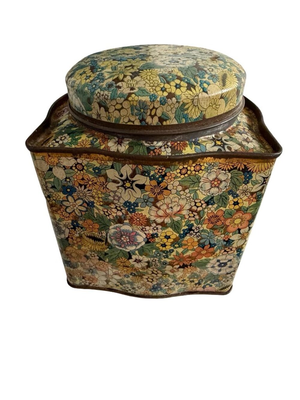 Vintage Daher Floral Tin Canister with Lid Made in England Metal Storage Box Cot